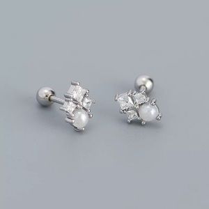 Dainty Cubic & Pearl Stud Earrings 925 Sterling Silver